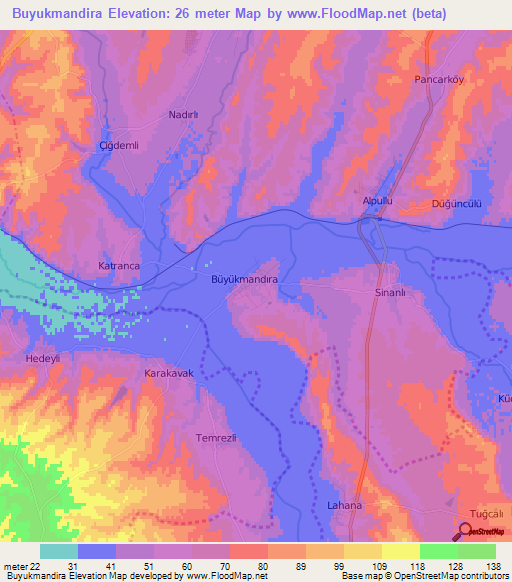 Buyukmandira,Turkey Elevation Map