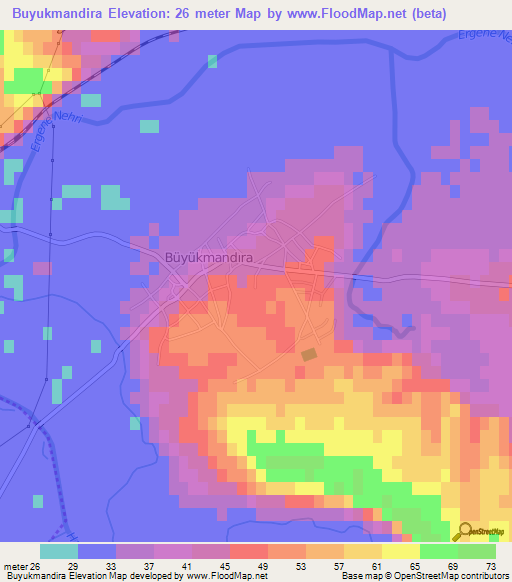 Buyukmandira,Turkey Elevation Map