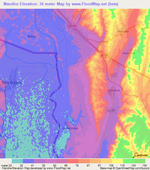 Mandira,Turkey Elevation Map