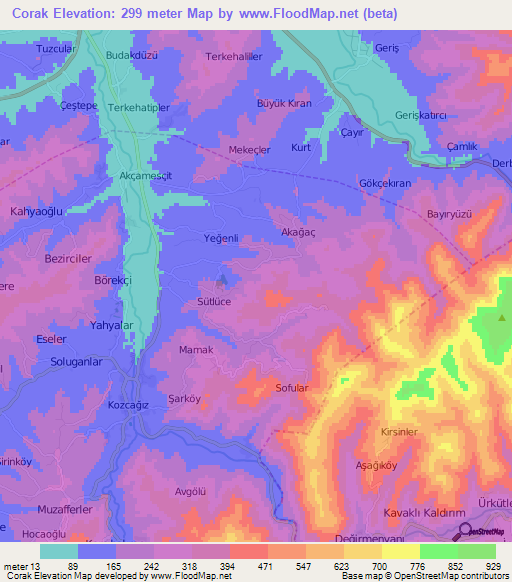 Corak,Turkey Elevation Map