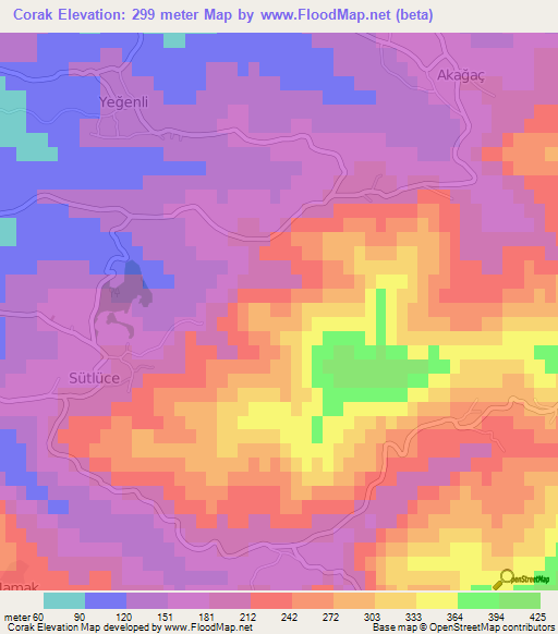 Corak,Turkey Elevation Map