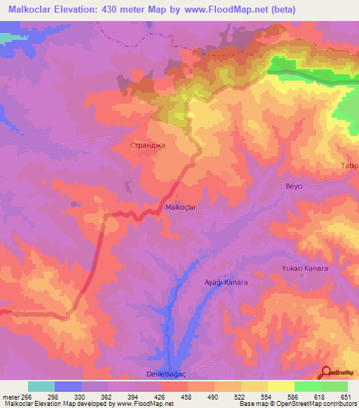 Malkoclar,Turkey Elevation Map