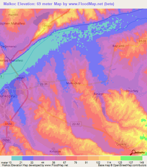 Malkoc,Turkey Elevation Map