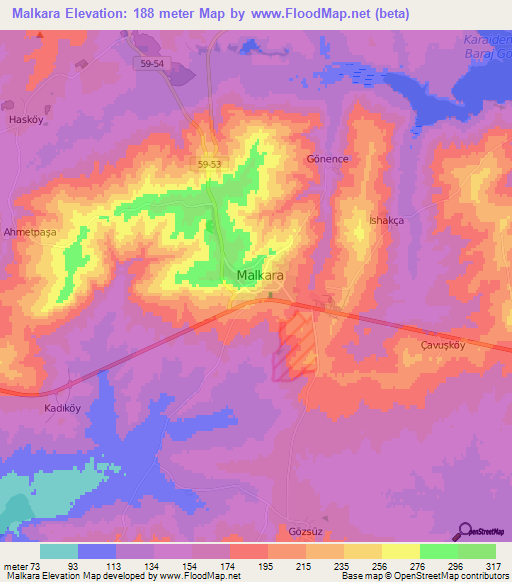 Malkara,Turkey Elevation Map