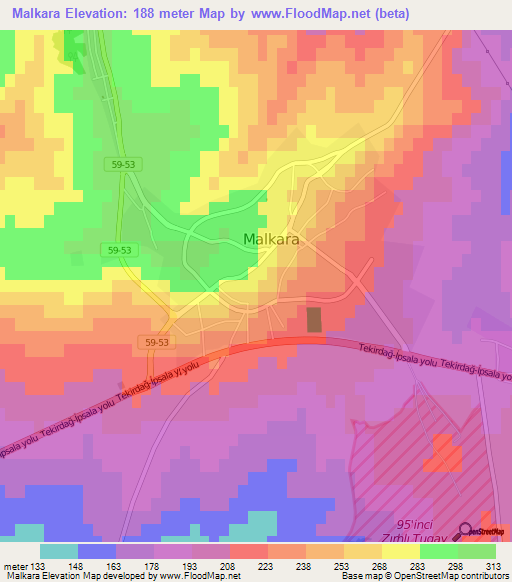 Malkara,Turkey Elevation Map