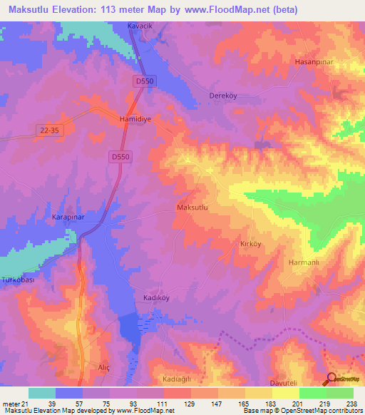 Maksutlu,Turkey Elevation Map