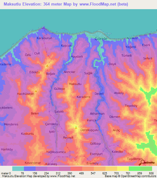 Maksutlu,Turkey Elevation Map