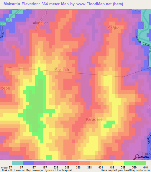 Maksutlu,Turkey Elevation Map