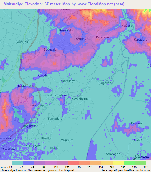 Maksudiye,Turkey Elevation Map