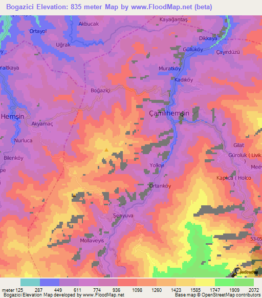 Bogazici,Turkey Elevation Map