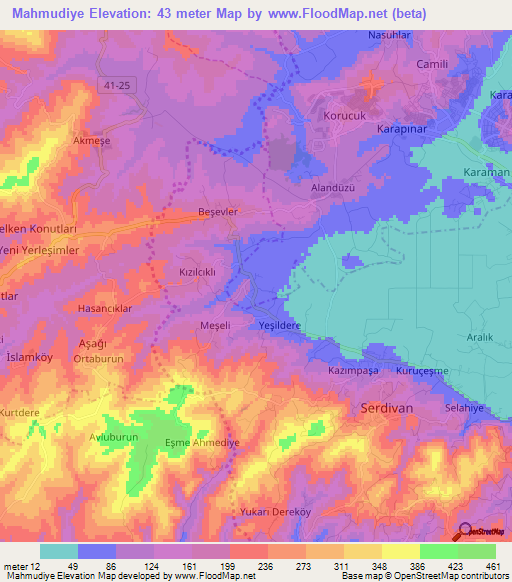 Mahmudiye,Turkey Elevation Map