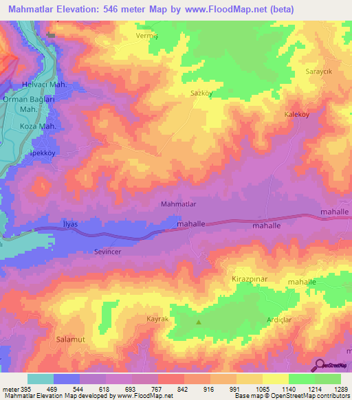 Mahmatlar,Turkey Elevation Map