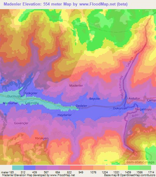 Madenler,Turkey Elevation Map