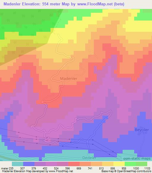 Madenler,Turkey Elevation Map