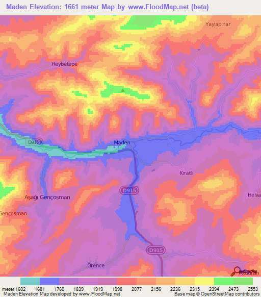 Maden,Turkey Elevation Map