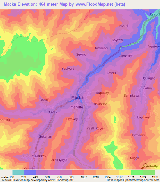 Macka,Turkey Elevation Map