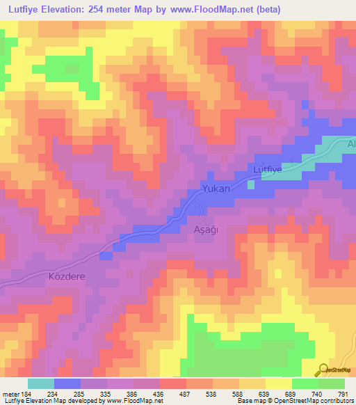 Lutfiye,Turkey Elevation Map