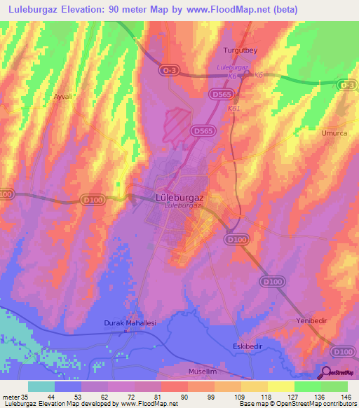 Luleburgaz,Turkey Elevation Map