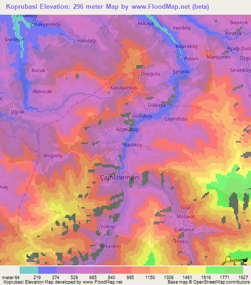 Koprubasi,Turkey Elevation Map