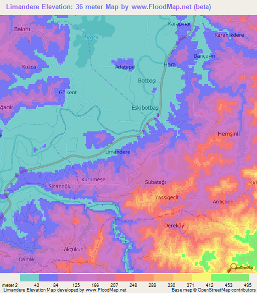 Limandere,Turkey Elevation Map