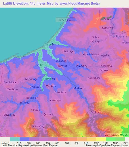 Latifli,Turkey Elevation Map