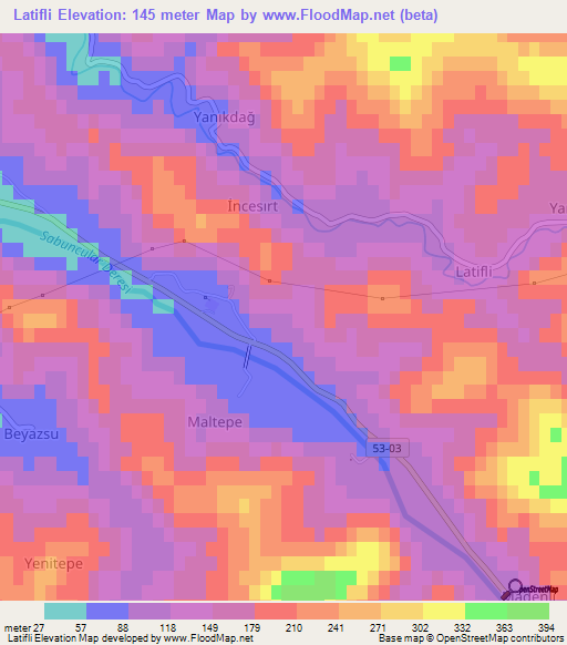 Latifli,Turkey Elevation Map