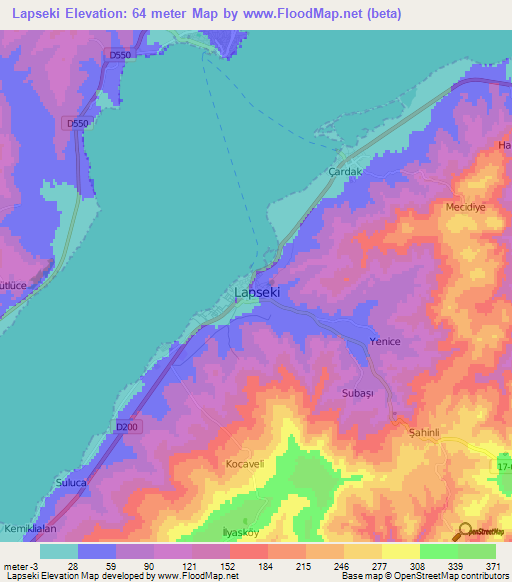 Lapseki,Turkey Elevation Map