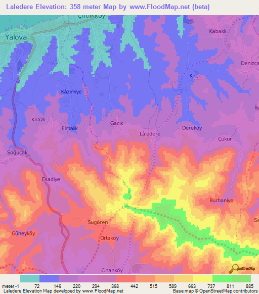 Laledere,Turkey Elevation Map