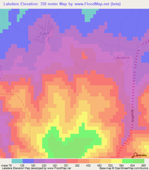 Laledere,Turkey Elevation Map