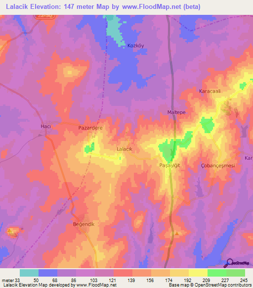 Lalacik,Turkey Elevation Map