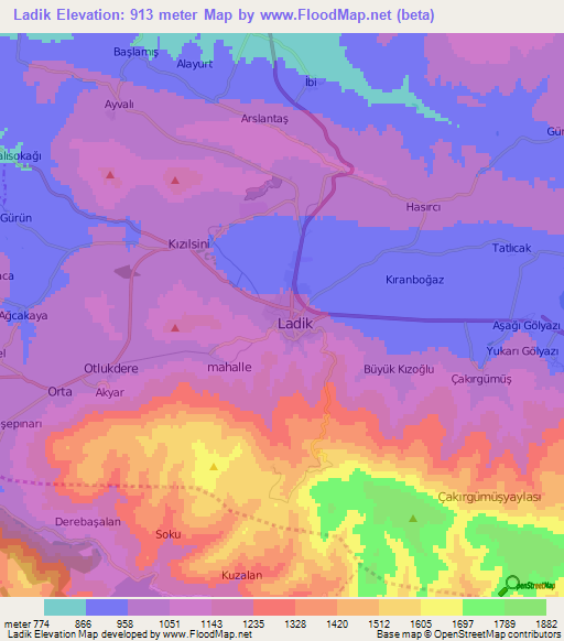 Ladik,Turkey Elevation Map