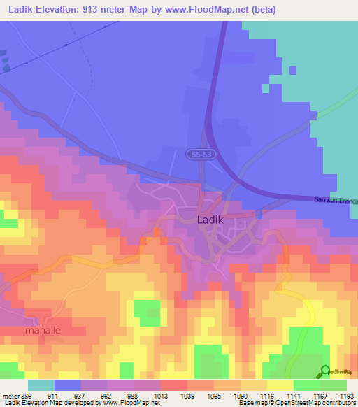 Ladik,Turkey Elevation Map