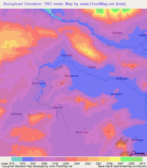 Kuzupinari,Turkey Elevation Map