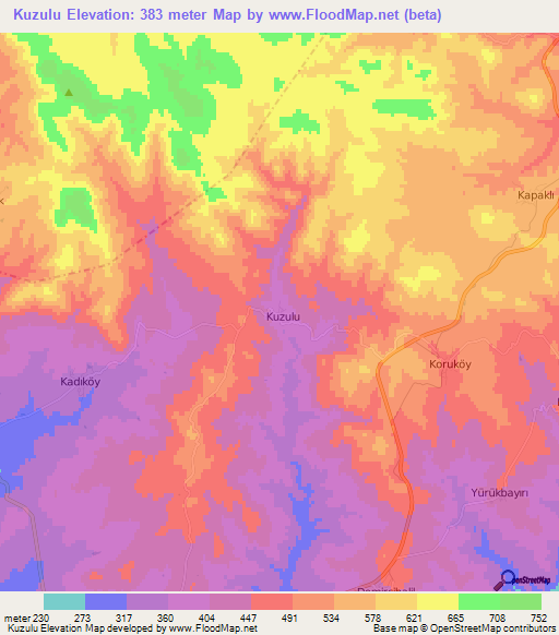 Kuzulu,Turkey Elevation Map