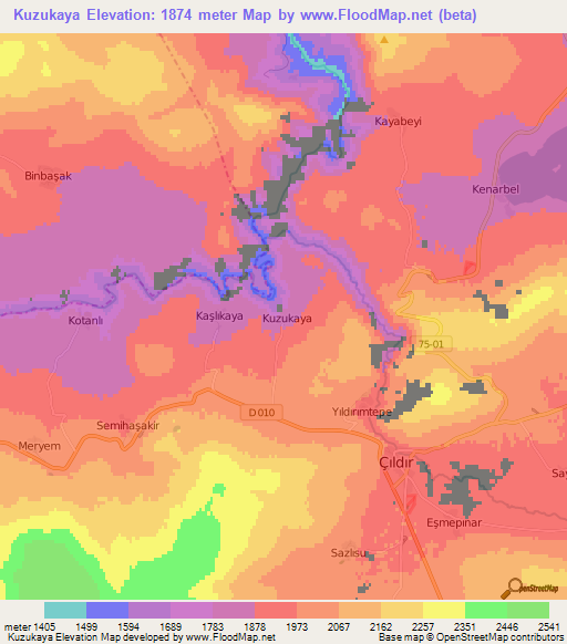 Kuzukaya,Turkey Elevation Map