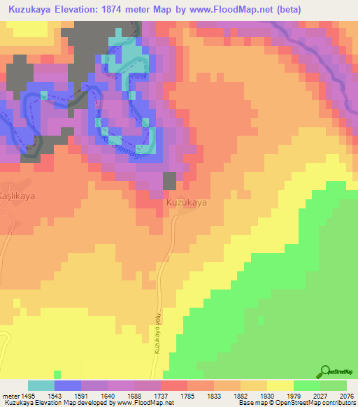 Kuzukaya,Turkey Elevation Map