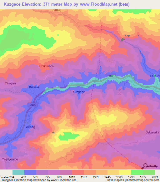 Kuzgece,Turkey Elevation Map