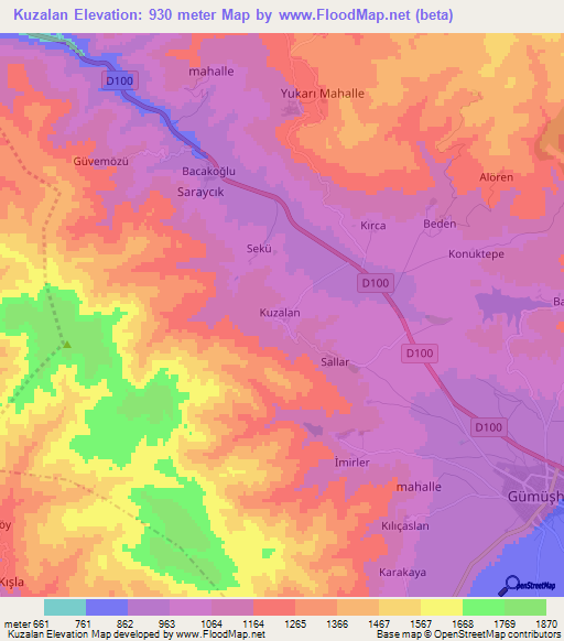 Kuzalan,Turkey Elevation Map