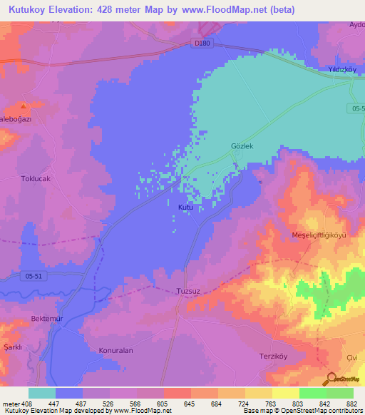 Kutukoy,Turkey Elevation Map