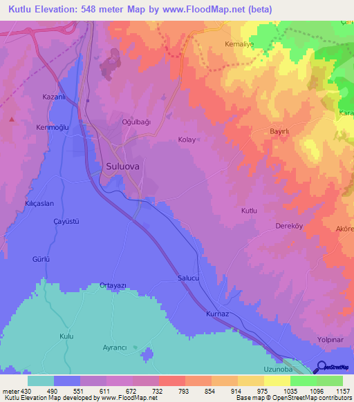 Kutlu,Turkey Elevation Map