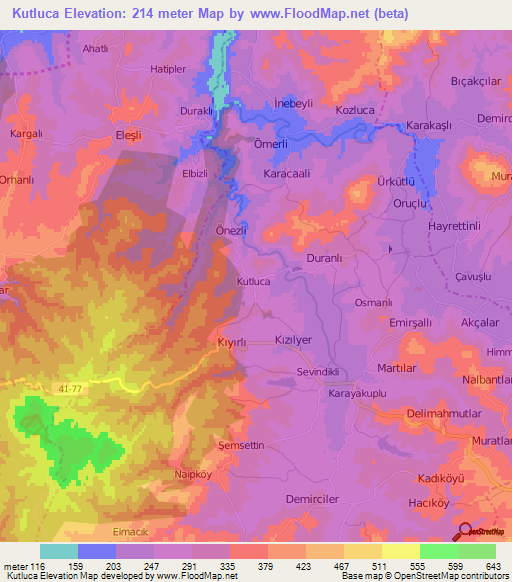 Kutluca,Turkey Elevation Map