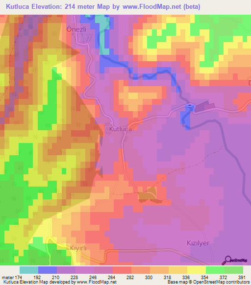 Kutluca,Turkey Elevation Map