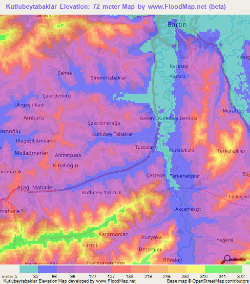 Kutlubeytabaklar,Turkey Elevation Map