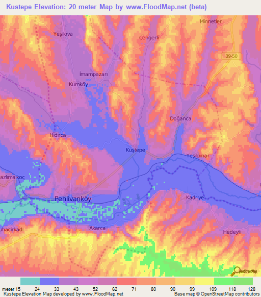 Kustepe,Turkey Elevation Map