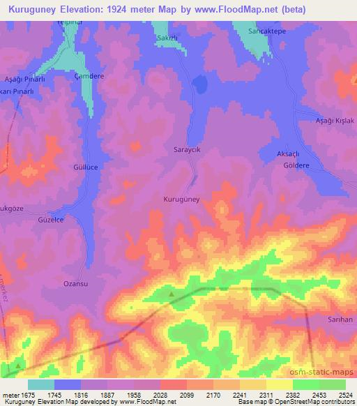 Kuruguney,Turkey Elevation Map