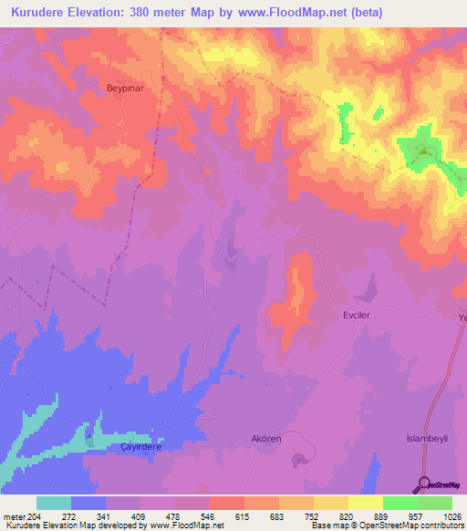 Kurudere,Turkey Elevation Map