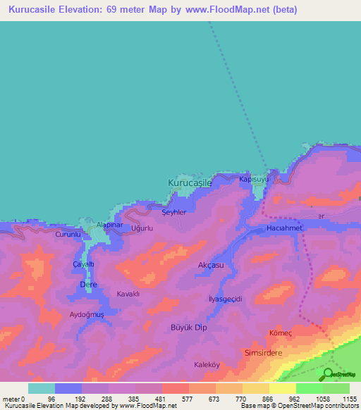 Kurucasile,Turkey Elevation Map