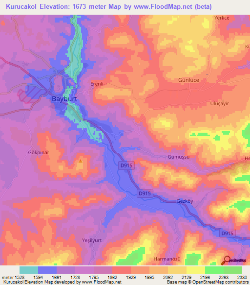 Kurucakol,Turkey Elevation Map