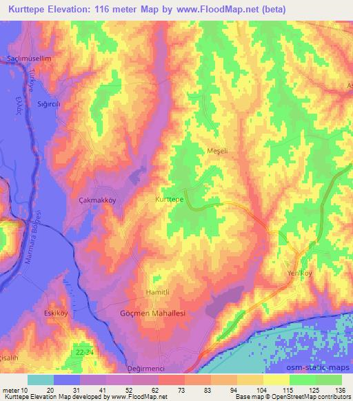 Kurttepe,Turkey Elevation Map