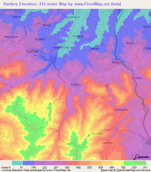 Kurtkoy,Turkey Elevation Map